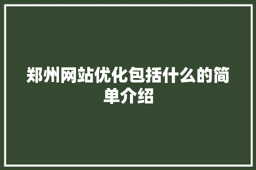 郑州网站优化包括什么的简单介绍 郑州网站优化包括什么的简单介绍 必应SEO
