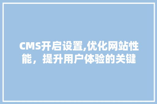CMS开启设置,优化网站性能，提升用户体验的关键 神马SEO