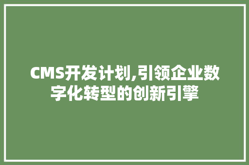 CMS开发计划,引领企业数字化转型的创新引擎 必应SEO