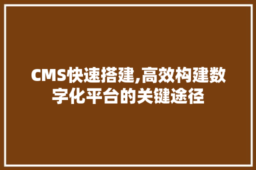 CMS快速搭建,高效构建数字化平台的关键途径 网站建设公司