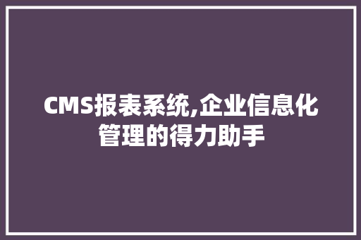 CMS报表系统,企业信息化管理的得力助手
