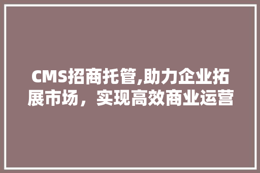 CMS招商托管,助力企业拓展市场，实现高效商业运营 必应SEO