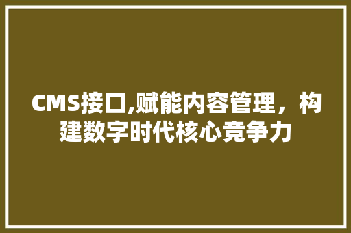 CMS接口,赋能内容管理，构建数字时代核心竞争力 神马SEO