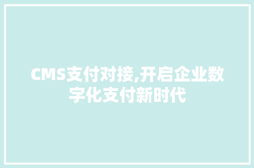CMS支付对接,开启企业数字化支付新时代 网站建设公司