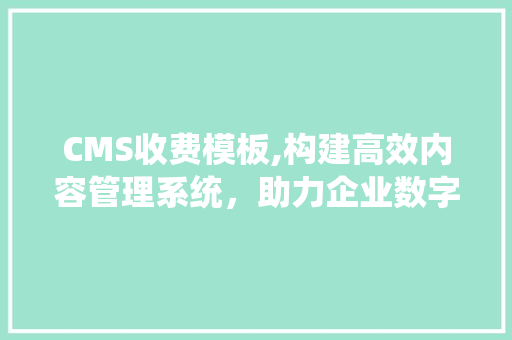 CMS收费模板,构建高效内容管理系统，助力企业数字化转型