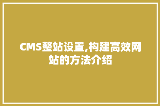 CMS整站设置,构建高效网站的方法介绍 网站建设公司