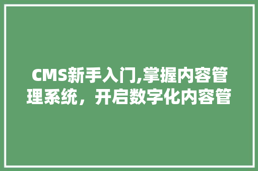 CMS新手入门,掌握内容管理系统，开启数字化内容管理新时代 搜狗SEO