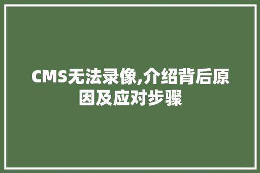 CMS无法录像,介绍背后原因及应对步骤