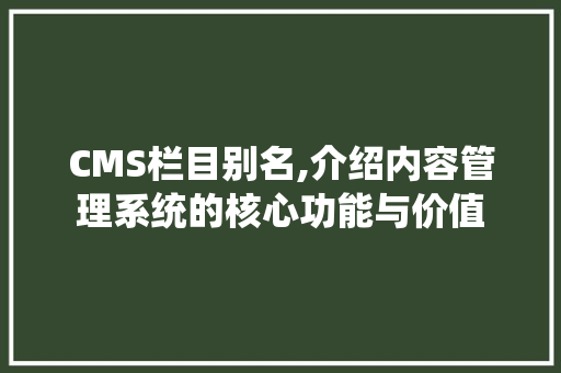 CMS栏目别名,介绍内容管理系统的核心功能与价值 网站建设公司