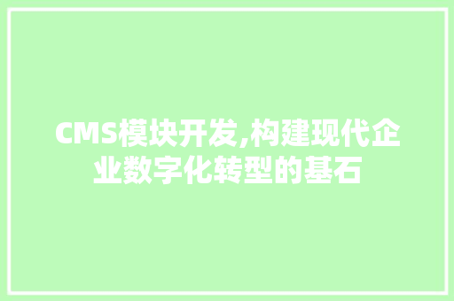 CMS模块开发,构建现代企业数字化转型的基石 神马SEO