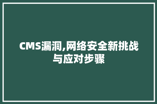 CMS漏洞,网络安全新挑战与应对步骤 搜狗SEO