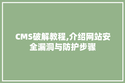 CMS破解教程,介绍网站安全漏洞与防护步骤