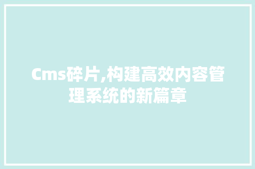 Cms碎片,构建高效内容管理系统的新篇章 神马SEO