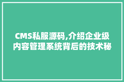 CMS私服源码,介绍企业级内容管理系统背后的技术秘密 SEO关键词