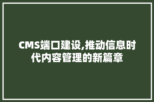 CMS端口建设,推动信息时代内容管理的新篇章 百度SEO
