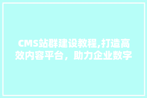 CMS站群建设教程,打造高效内容平台，助力企业数字化转型 SEO关键词
