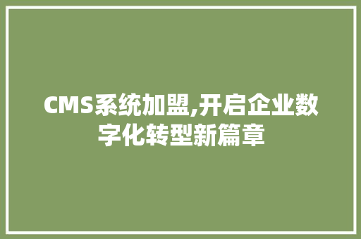 CMS系统加盟,开启企业数字化转型新篇章 必应SEO CMS系统加盟,开启企业数字化转型新篇章 必应SEO