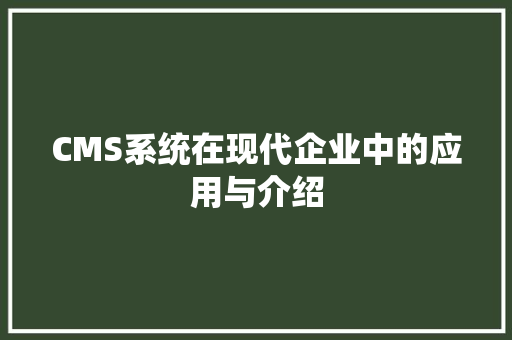 CMS系统在现代企业中的应用与介绍 网站建设公司