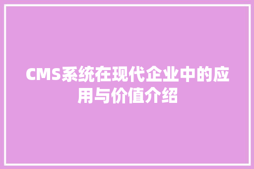 CMS系统在现代企业中的应用与价值介绍 SEO关键词