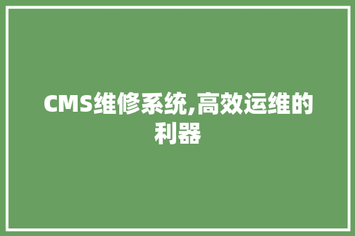 CMS维修系统,高效运维的利器