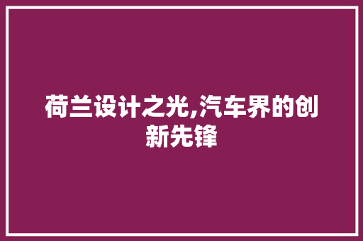 荷兰设计之光,汽车界的创新先锋