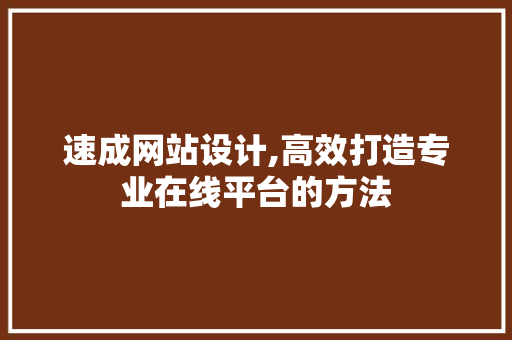 速成网站设计,高效打造专业在线平台的方法