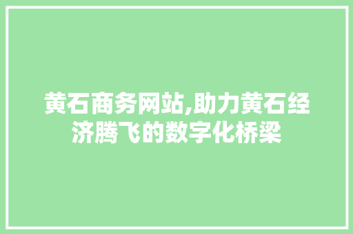 黄石商务网站,助力黄石经济腾飞的数字化桥梁