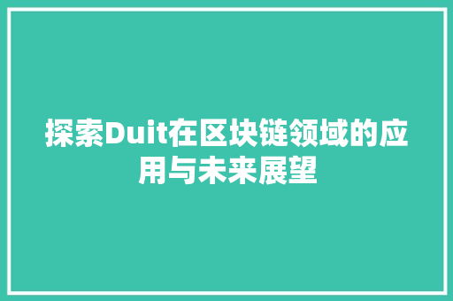 探索Duit在区块链领域的应用与未来展望 神马SEO