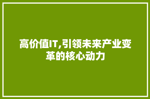 高价值IT,引领未来产业变革的核心动力
