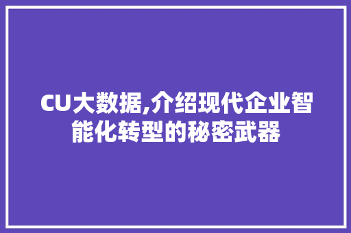 CU大数据,介绍现代企业智能化转型的秘密武器 神马SEO
