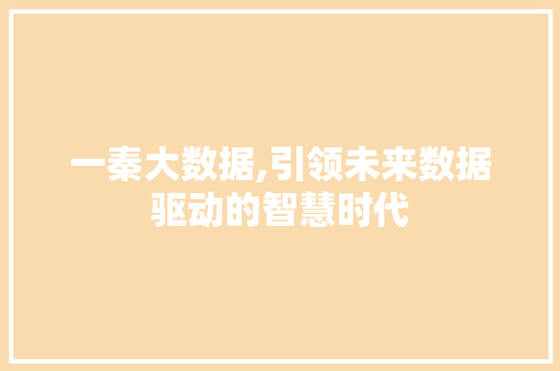 一秦大数据,引领未来数据驱动的智慧时代