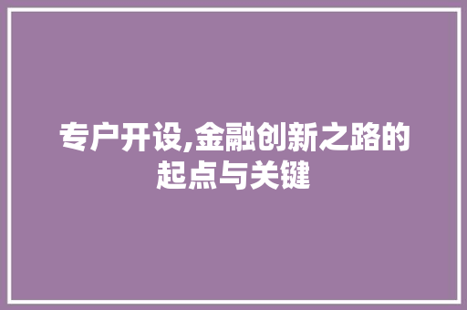 专户开设,金融创新之路的起点与关键