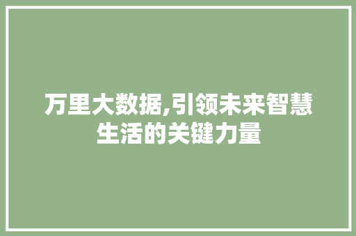 万里大数据,引领未来智慧生活的关键力量