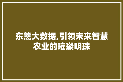 东篱大数据,引领未来智慧农业的璀璨明珠