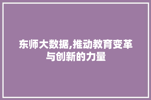 东师大数据,推动教育变革与创新的力量
