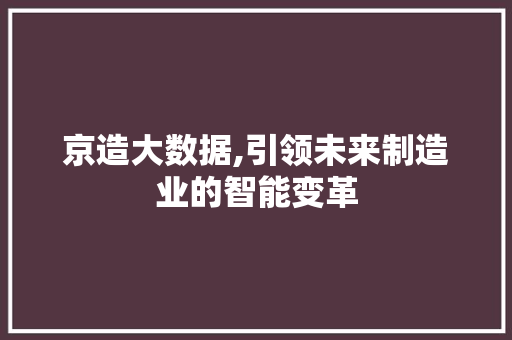 京造大数据,引领未来制造业的智能变革