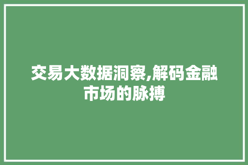 交易大数据洞察,解码金融市场的脉搏