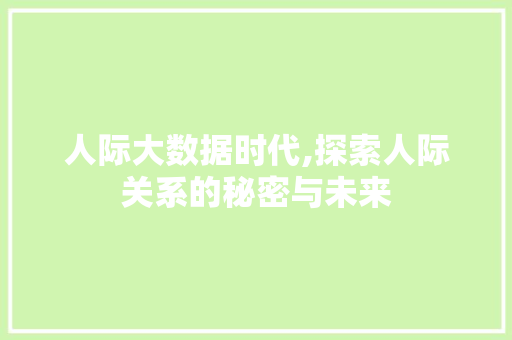 人际大数据时代,探索人际关系的秘密与未来