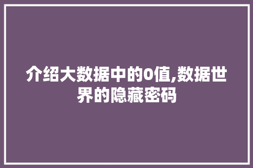 介绍大数据中的0值,数据世界的隐藏密码