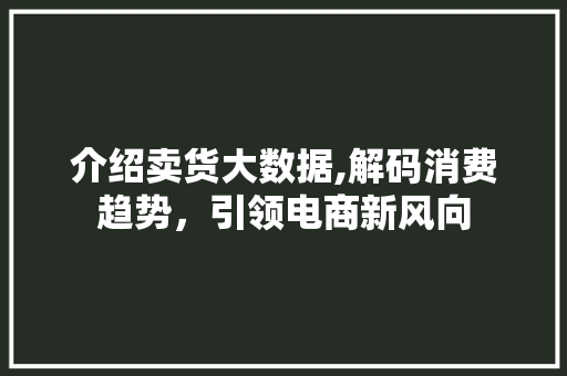 介绍卖货大数据,解码消费趋势，引领电商新风向 神马SEO