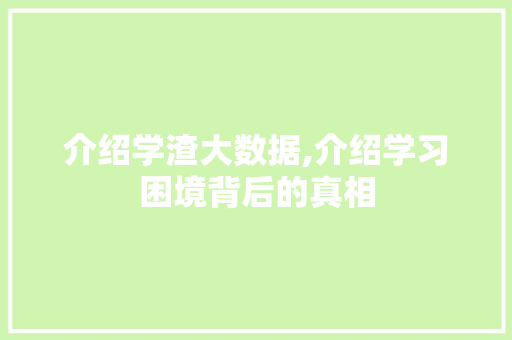 介绍学渣大数据,介绍学习困境背后的真相
