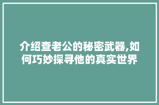 介绍查老公的秘密武器,如何巧妙探寻他的真实世界