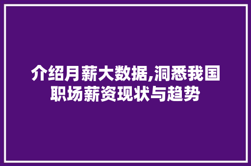 介绍月薪大数据,洞悉我国职场薪资现状与趋势