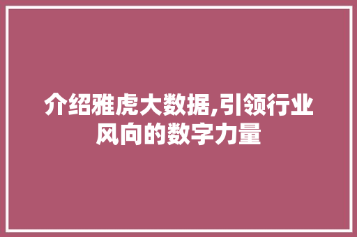 介绍雅虎大数据,引领行业风向的数字力量