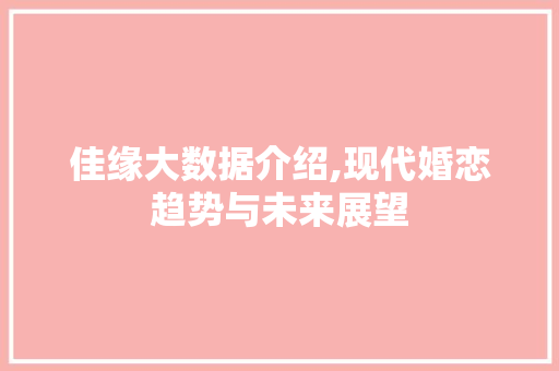 佳缘大数据介绍,现代婚恋趋势与未来展望