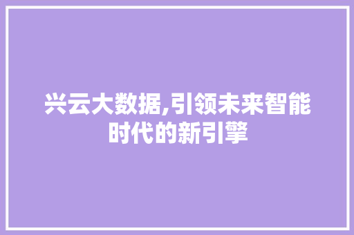 兴云大数据,引领未来智能时代的新引擎