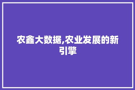农鑫大数据,农业发展的新引擎