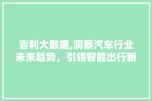 吉利大数据,洞察汽车行业未来趋势，引领智能出行新时代