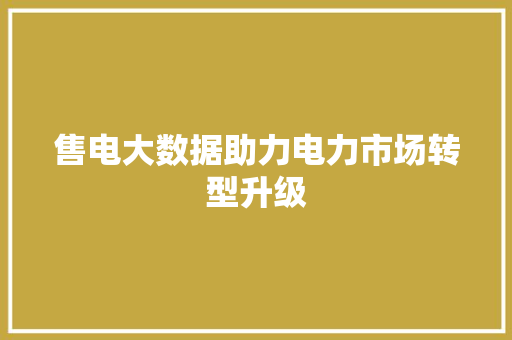 售电大数据助力电力市场转型升级