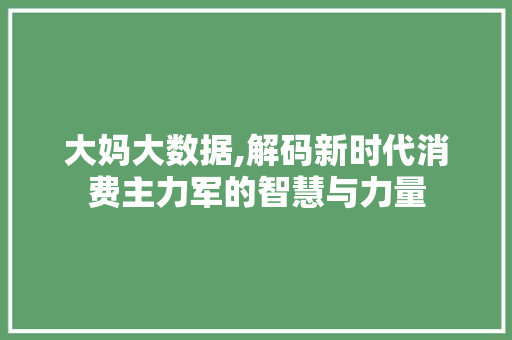 大妈大数据,解码新时代消费主力军的智慧与力量